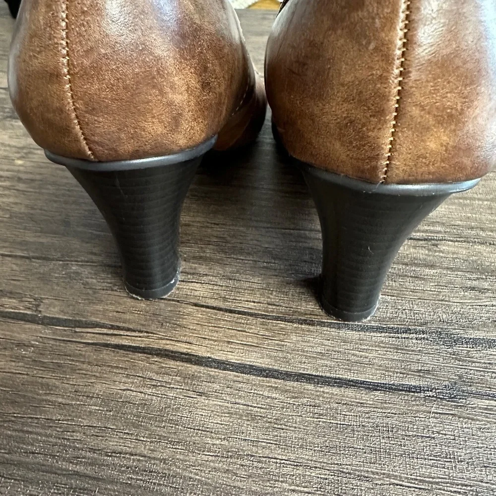 *MADDEN GIRL* Brown Danceer Faux Leather Patchwork Heels Size 6 - Picture 10 of 13
